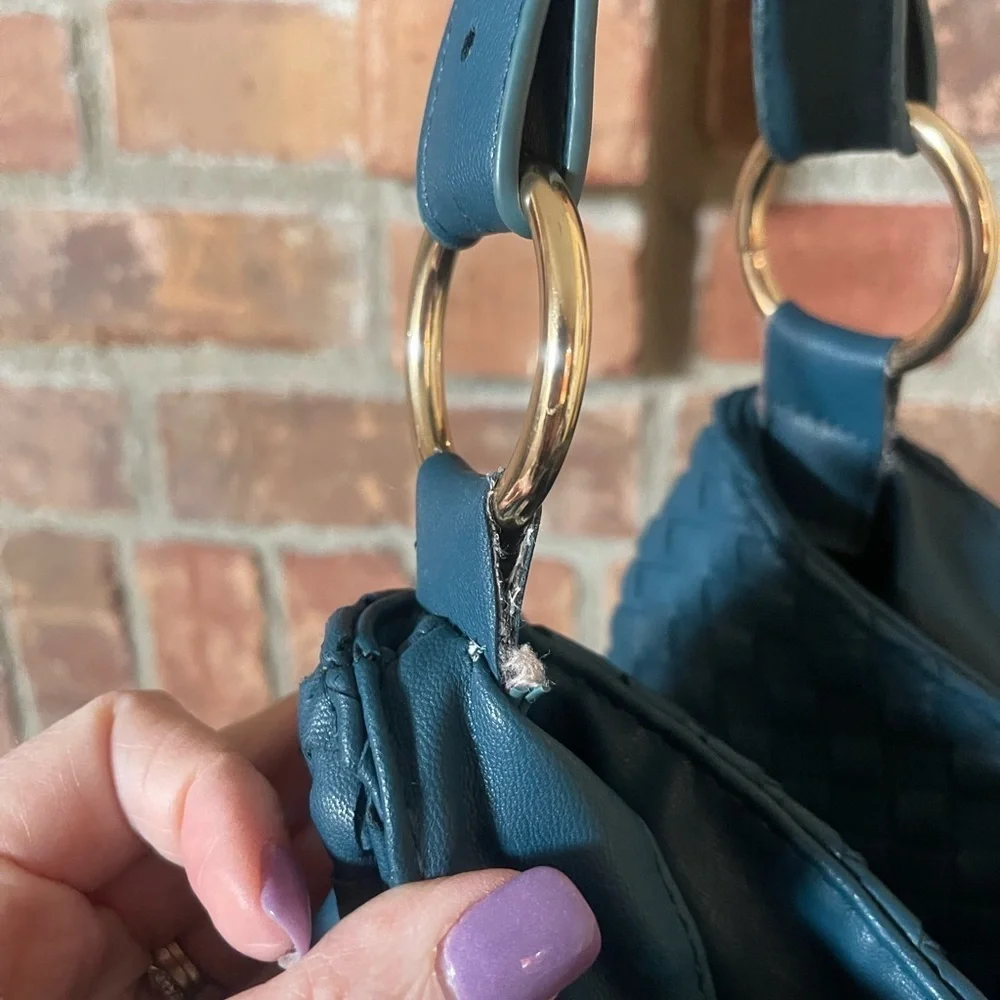 Lulu Dharma Sapphire Teal Blue Woven Hobo Baby Bucket Bag